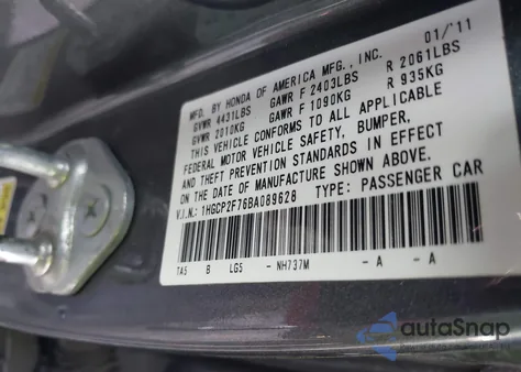2011 Honda Accord 2.4 Ex from USA, damaged, VIN 1HGCP2F76BA089628